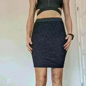 Candie's, pencil above-knee skirt,  lace, high-raised, black, size Small